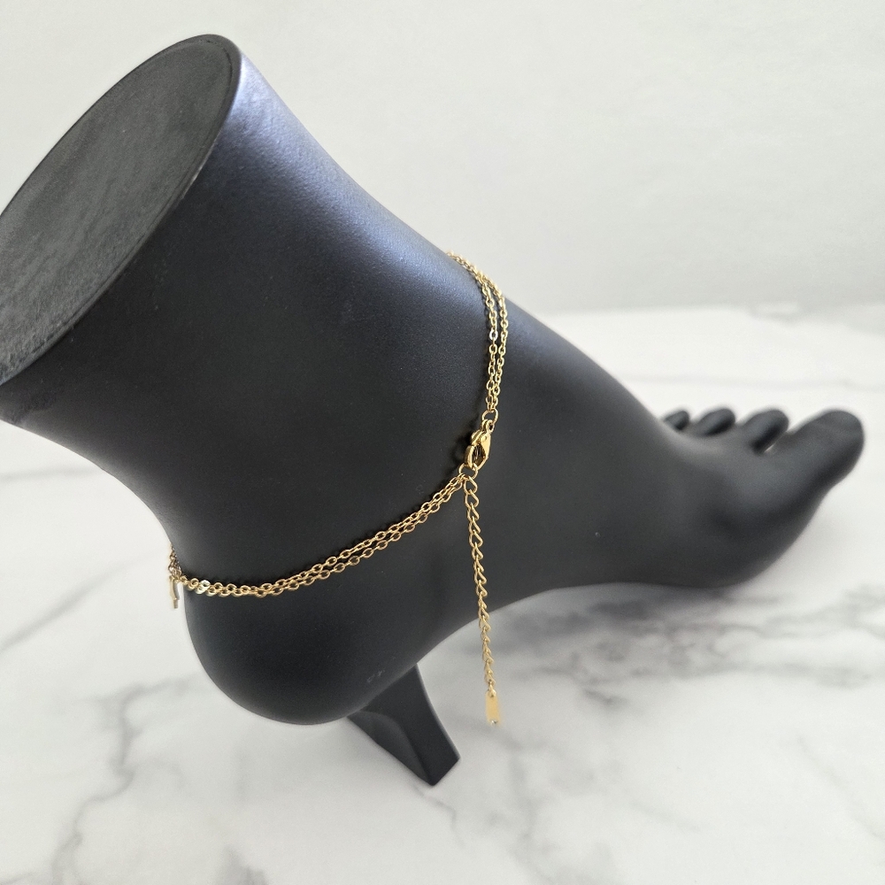 Gold Anklet Moon and Stars Charms Double Chain Layered Ankle Bracelet - Picture 11 of 15
